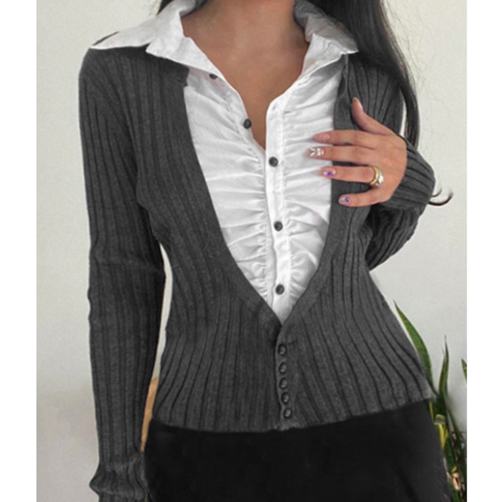 Two Piece Splice Ruched Breasted Long Sleeve Knit